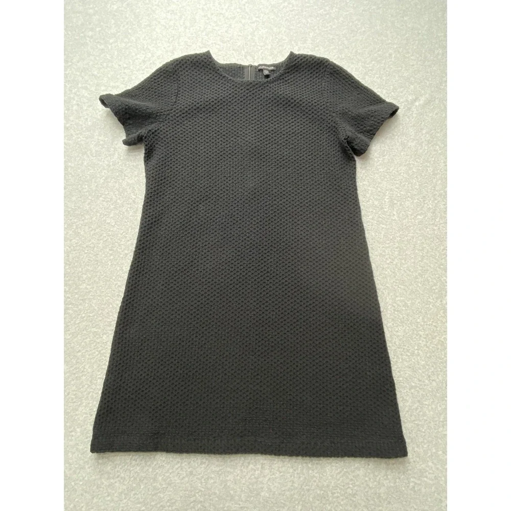 Eileen Fisher Dress Womens L Black Textured Knit Shift Zip Back Short Sleeve